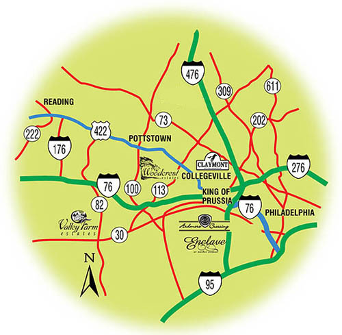 Map of real estate new home communities
in the Philadelphia Region of Pennsylvania